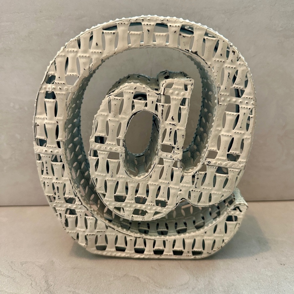 @ Off-White Farmhouse Modern Cottage Metal Home Decor “@ AT” symbol